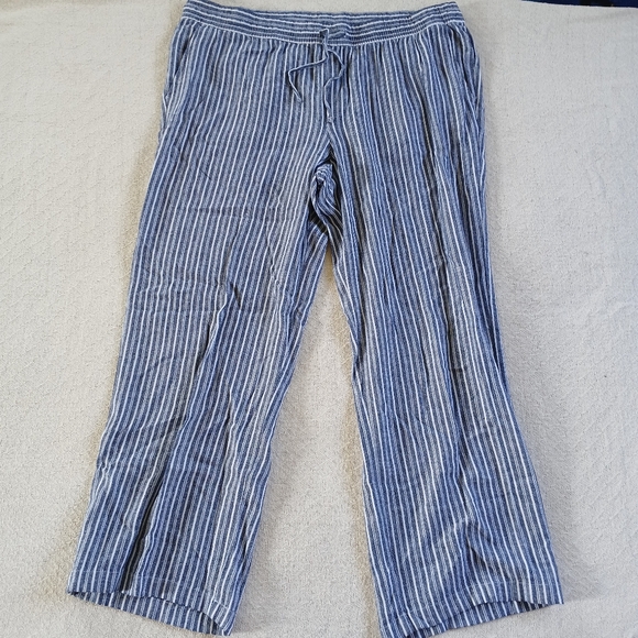 old navy ♡ linen wide leg striped pants blue - Picture 1 of 12